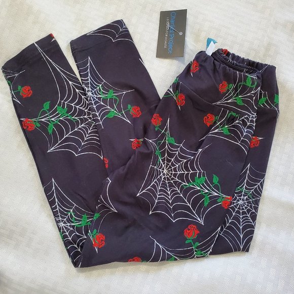 Girls Halloween Spider Web Leggings size S/M Black Red White Green - Picture 1 of 7